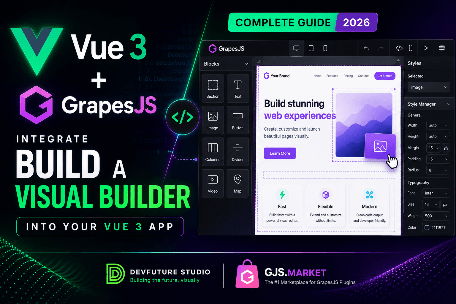 GrapesJS को Vue 3 ऐप में एकीकृत करना - 2026 के लिए संपूर्ण गाइड