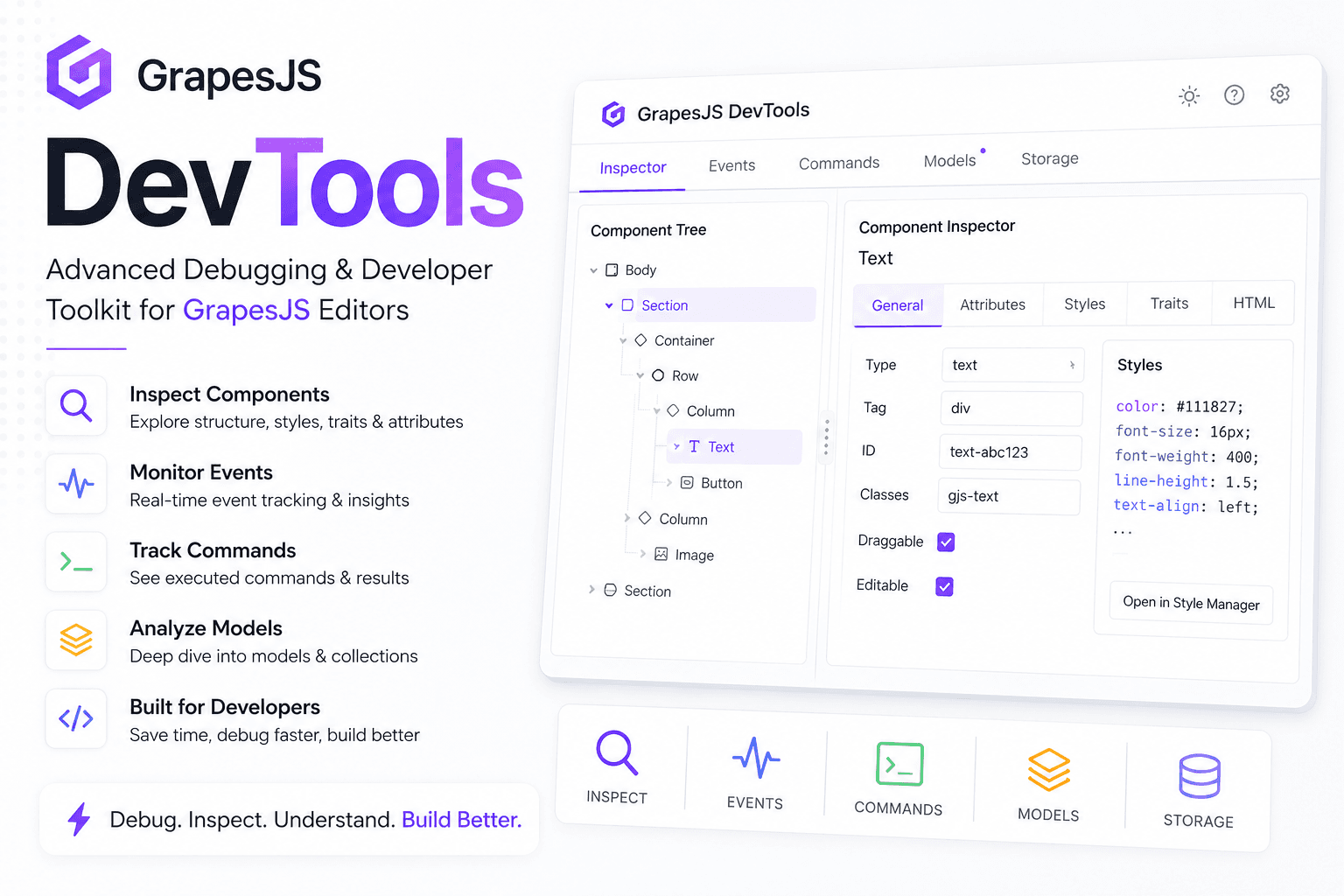 GrapesJS DevTools: आपके संपादक के अंदर एक डेवलपर पैनल